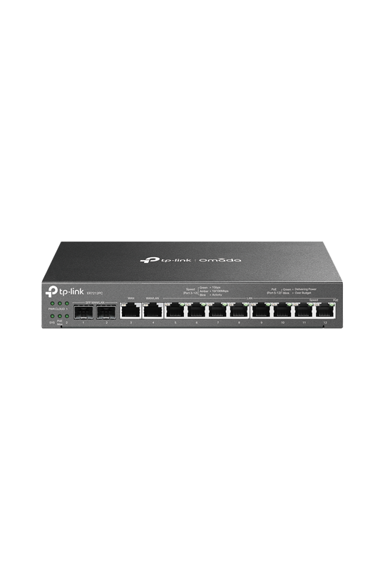 Router 3-in-1 VPN, Switch PoE, Controller, 2 x SFP 1G, 10 x RJ45 1G, Multi-WAN - TP-Link Omada ER7212PC