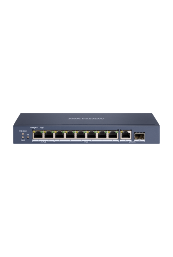 Switch 8 porturi Hi-PoE, 1 x RJ45 Gigabit Uplink, 1 x SFP Gigabit - HIKVISION DS-3E0510HP-E
