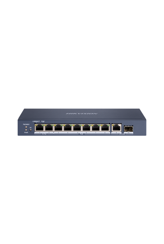 Switch 8 porturi Hi-PoE, 1 x RJ45 Gigabit Uplink, 1 x SFP Gigabit - HIKVISION DS-3E0510HP-E