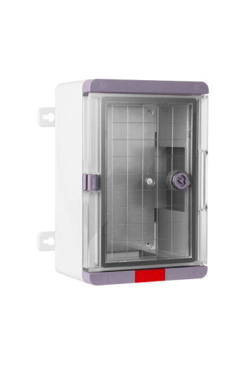 Cutie distributie IP67 din ABS gri, usa transparenta, placa metalica, 200x300x130 mm PS203013