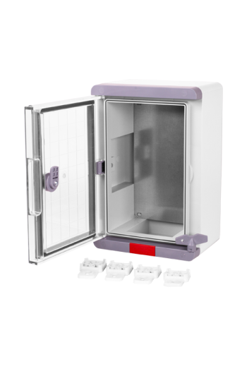 Cutie distributie IP67 din ABS gri, usa transparenta, placa metalica, 200x300x130 mm PS203013