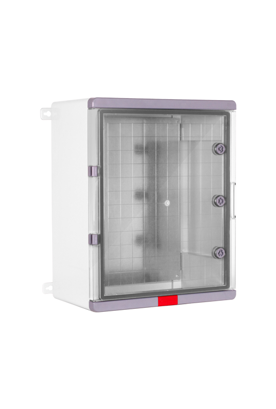 Cutie distributie IP67 din ABS gri, usa transparenta, placa metalica, 400x500x240 mm PS405024