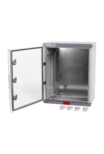 Cutie distributie IP67 din ABS gri, usa transparenta, placa metalica, 400x500x240 mm PS405024
