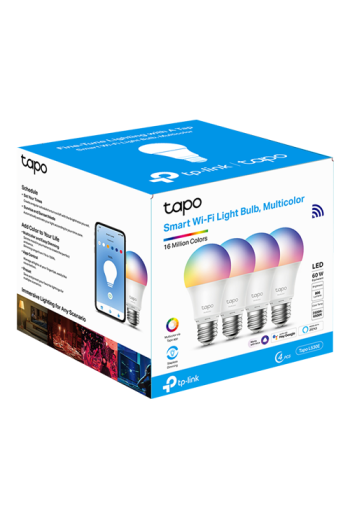 Set 4 becuri smart Wi-Fi, RGB, intensitate ajustabila, 2700-6500K, 806 lm, E27 - TP-Link Tapo TapoL530E(4-pack)
