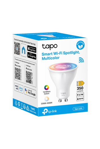Bec LED smart Wi-Fi, RGB, 2200-6500K, intensitate ajustabila, 350 lm, GU10 - TP-Link Tapo TapoL630