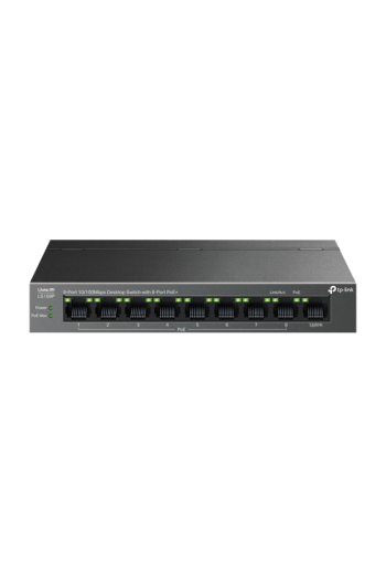 Switch LiteWave, 8 x RJ45 10/100 Mbps PoE, 1 x RJ45 10/100 Mbps, Buget PoE 63W, Unmanaged - TP-Link LS109P