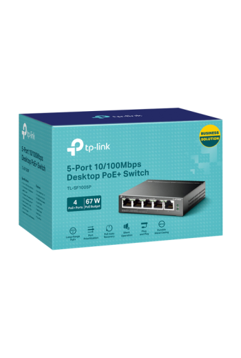 Switch 4 x RJ45 10/100 Mbps PoE, 1 x RJ45 10/100 Mbps, Buget PoE 67W, Unmanaged - TP-Link TL-SF1005P