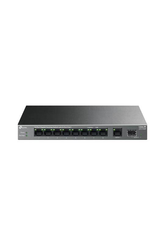 Switch LiteWave, 8 x RJ45 1G PoE, 1 x SFP 1G, 1 x RJ45 1G, Buget PoE 61W, Unmanaged - TP-Link LS1210GP