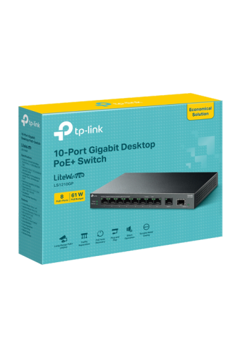 Switch LiteWave, 8 x RJ45 1G PoE, 1 x SFP 1G, 1 x RJ45 1G, Buget PoE 61W, Unmanaged - TP-Link LS1210GP