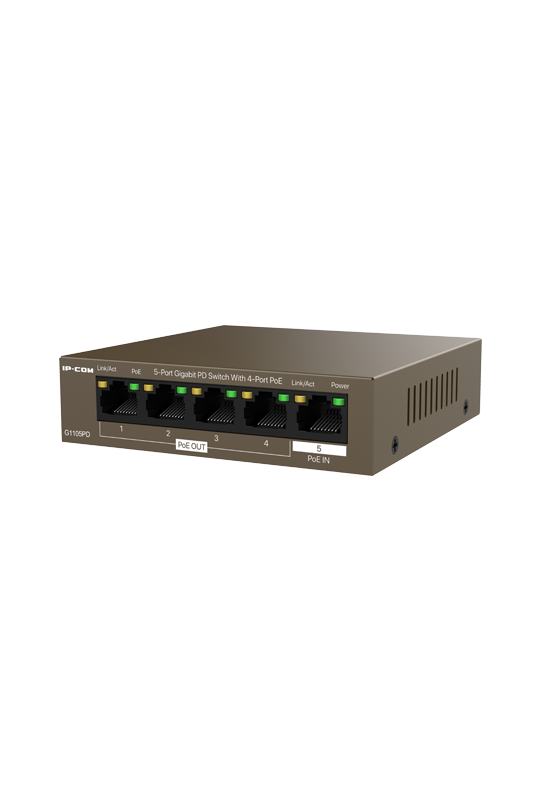 Switch 4 x RJ45 1G PoE Out 802.3af, 1 x RJ45 1G PoE IN, Unmanaged - IP-COM G1105PD