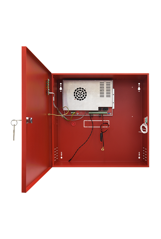 Sursa de alimentare EN 54-4, 27.6V/8.2A, cutie metalica cu loc acumulatori 2x40Ah/12V - PULSAR EN54C-10A40