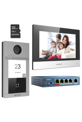 KIT videointerfon pentru o familie, Wi-Fi 2.4Ghz, monitor 7 inch - HIKVISION DS-KIS604-S