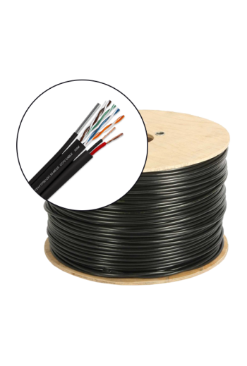 Cablu FTP autoportant cu alimentare 2x1.5, cat 5E, CUPRU 100%, 305m, negru TSY-FTP5E+2x1.50-MESS