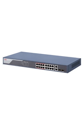 Switch 16 porturi PoE 100Mbps, 2 port uplink Gigabit, SMART Management - HIKVISION DS-3E1318P-EI