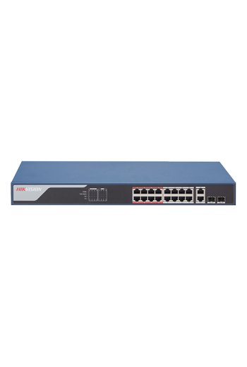 Switch 16 porturi PoE 100Mbps, 2 port uplink Gigabit, SMART Management - HIKVISION DS-3E1318P-EI
