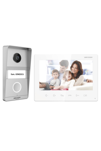 Kit videointerfon analogic 7inch, camera 2MP, conectare 2 fire - HIKVISION DS-KIS101-P(S)