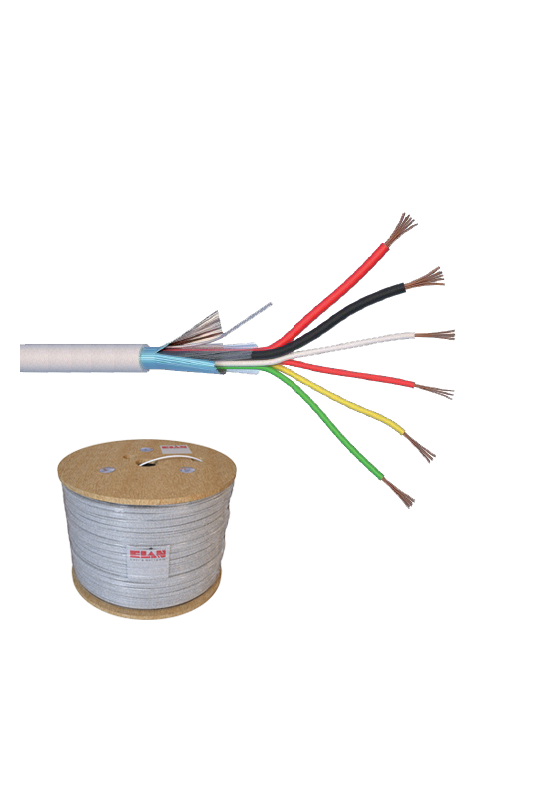 Cablu de alarma 6 fire ecranate + alimentare 2x0.75, cupru integral, 500m 6CUEF+2x0.75-T