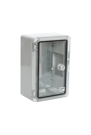 Cutie distributie IP65 din ABS gri, usa transparenta, placa metalica, 200x300x130 mm PP3011