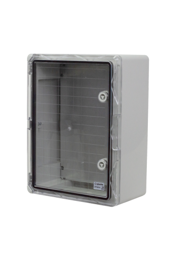 Cutie distributie IP65 din ABS gri, usa transparenta, placa metalica, 300x400x170mm PP3014