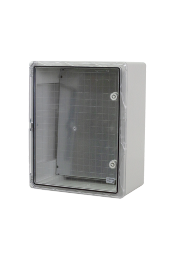 Cutie distributie IP65 din ABS gri, usa transparenta, placa metalica, 400x500x240 mm PP3017