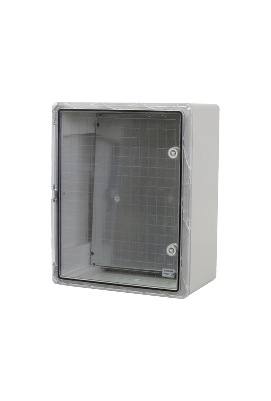 Cutie distributie IP65 din ABS gri, usa transparenta, placa metalica, 400x500x240 mm PP3017