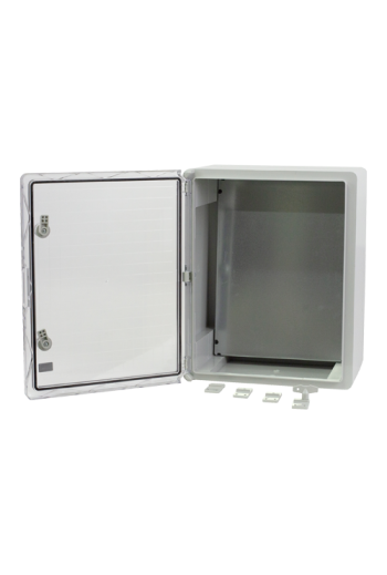 Cutie distributie IP65 din ABS gri, usa transparenta, placa metalica, 400x500x240 mm PP3017