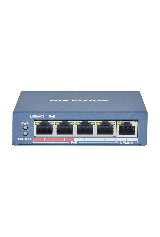 Switch 4 porturi 100 Mb PoE, 1 port uplink RJ45 100 Mb, SMART Management - HIKVISION DS-3E1105P-EI-M