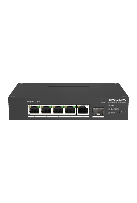 Switch Smart managed 4 porturi 10/100 Mbps PoE, 1 port Gigabit SFP, 1 port Gigabit RJ45 - HIKVISION DS-3T1306P-SI-HS