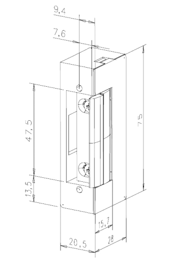 Yala electromagnetica de toc, consum redus, fail secure, deblocare mecanica, alimentare 12 Vcc - effeff by ASSA ABLOY E7E-E4139
