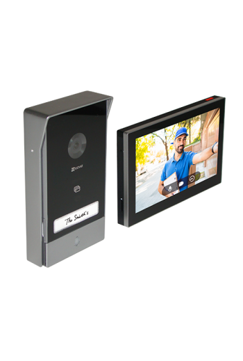 Kit interfon video inteligent EZVIZ, rezolutie 2k, monitor TFT 7 inch, instalare pe 2 fire, RFID, comenzi poarta/usa, SDcard, Wi