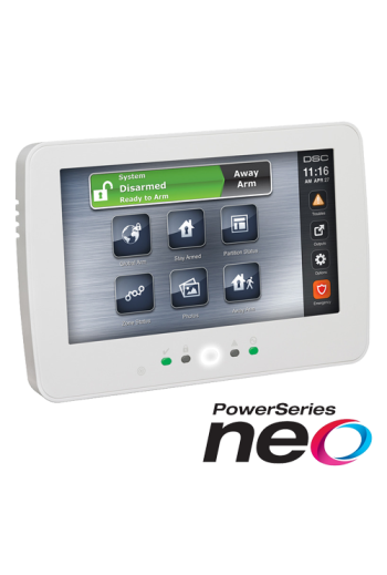 Tastatura touch screen color 7', 128 zone, cititor proximitate, alb, EN/RO, SERIA NEO - DSC HS2TCHPEE1