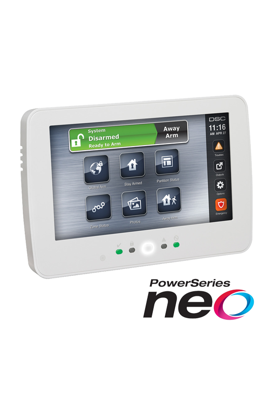 Tastatura touch screen color 7', 128 zone, cititor proximitate, alb, EN/RO, SERIA NEO - DSC HS2TCHPEE1