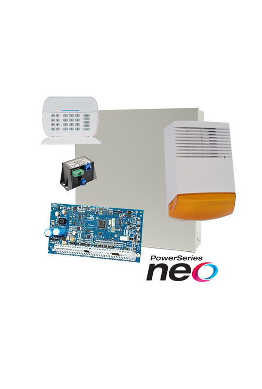 Kit alarma la efractie DSC NEO cu sirena exterioara KIT2016BS