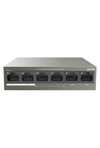 Switch 4 porturi PoE, 2 porturi uplink RJ45 10/100Mbps - TENDA TND-TEF1106P-4-63W