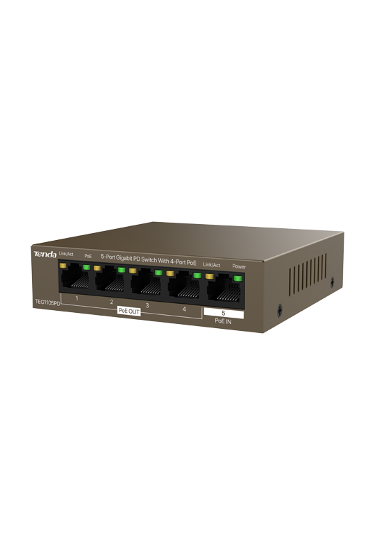 Switch 4 porturi PoE OUT, 1 port PoE IN, Gigabit - TENDA TND-TEG1105PD