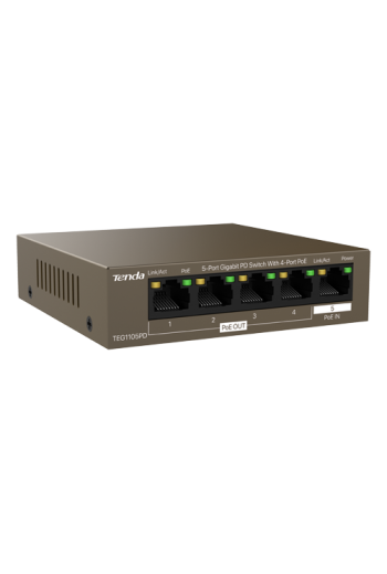 Switch 4 porturi PoE OUT, 1 port PoE IN, Gigabit - TENDA TND-TEG1105PD