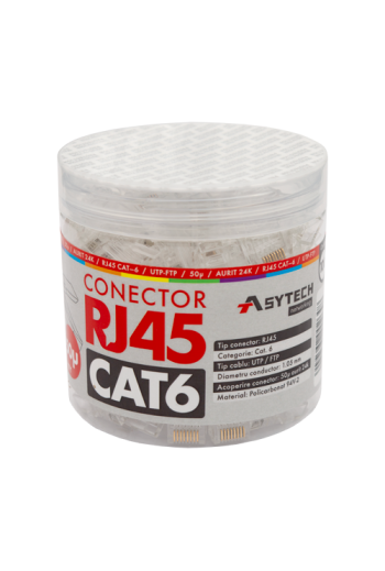 Mufa RJ-45 UTP Cat.6, 50Âµ (100 buc) RJ45-CAT6-50U-JAR