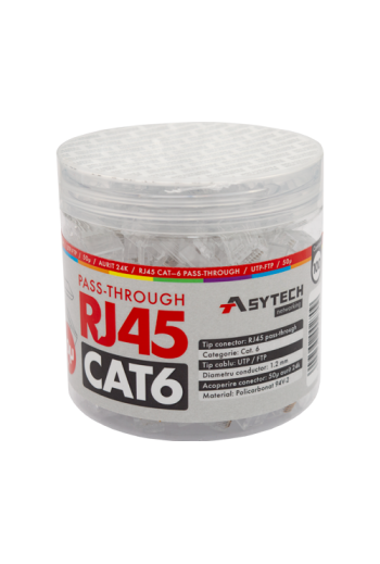 Mufa RJ-45 UTP Cat.6 EZ Passthrough, 50Âµ (100 buc) RJ45-CAT6-EZ-50U-JAR