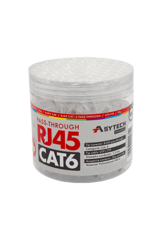 Mufa RJ-45 UTP Cat.6 EZ Passthrough, 50Âµ (100 buc) RJ45-CAT6-EZ-50U-JAR