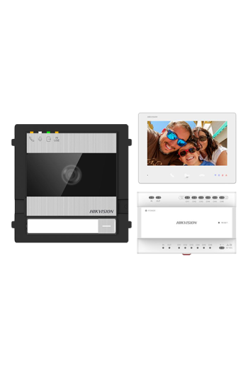 KIT videointerfon 2 fire pentru 1 familie, monitor 7 inch, Alarma, IK08, Card 32GB - HIKVISION DS-KIS704EY-SS