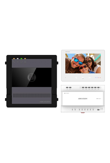KIT videointerfon 2 fire pentru 1 familie, monitor 7 inch, Alarma, IK08, Card 32GB, Al - HIKVISION DS-KIS704EY-AL