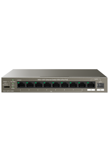 Switch 8 porturi Gigabit PoE, 1 port Uplink Gigabit, 1 port SFP Uplink Gigabit - Tenda TND-TEG1110PF-8-102W