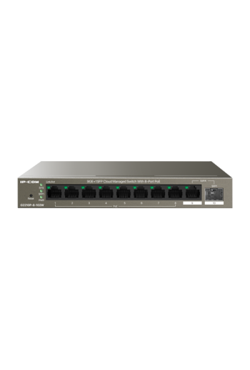 Switch 8 porturi PoE Gigabit, uplink 1 x RJ45 + 1 x SFP Gigabit, 92W, Cloud Management - IP-COM G2210P-8-102W