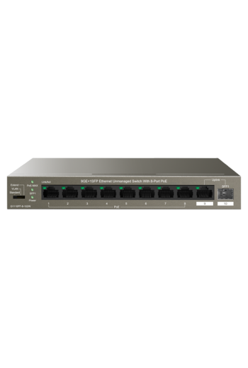 Switch 8 porturi Gigabit PoE, 1 x RJ45 Gigabit Uplink, 1 x SFP Gigabit Uplink - IP-COM G1110PF-8-102W