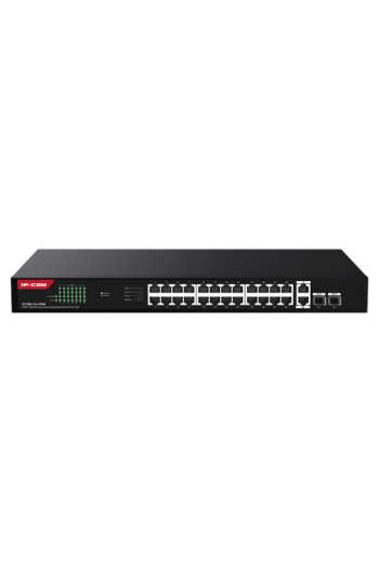 Switch 24 porturi Gigabit PoE, 2 x RJ45 Uplink Gigabit, 2 x SFP Gigabit, 1U - IP-COM G1128P-24-410W