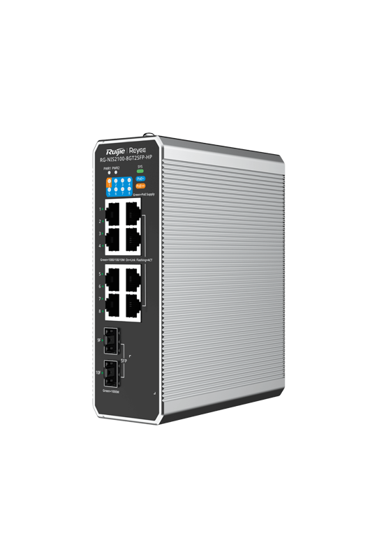 Switch industrial 7 x RJ45 1G PoE+, 1 x RJ45 1G Hi-PoE, 2 x SFP 1G, Cloud Management - Ruijie Reyee RG-NIS2100-8GT2SFP-HP