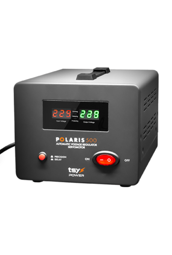 Regulator de tensiune cu servomotor, 500VA, tensiune la intrare 150-260V, delay 6-180s AVR-POLARIS-500VA