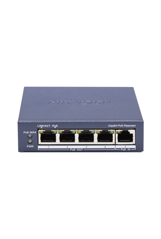 Switch-repeater Gigabit 4 x RJ45 PoE Out af/at, 1 x RJ45 PoE In af/at/bt, Management - HIKVISION DS-3E0505P-E-R