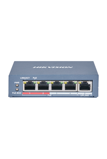 Switch 4 x RJ45 10/100 Mbps PoE, 1 x RJ45 10/100 Mbps, Unmanaged - HIKVISION DS-3E0105P-E