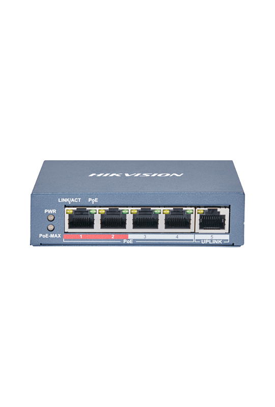 Switch 4 x RJ45 10/100 Mbps PoE, 1 x RJ45 10/100 Mbps, Unmanaged - HIKVISION DS-3E0105P-E